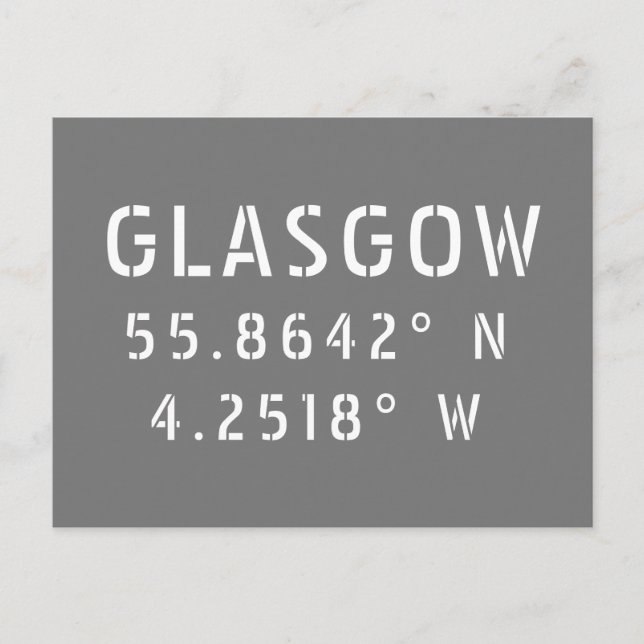 Glasgow Scotland Latitude & Longitude  Postcard (Front)