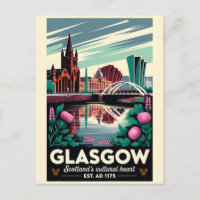 Glasgow Scotland Retro Travel Poster Art