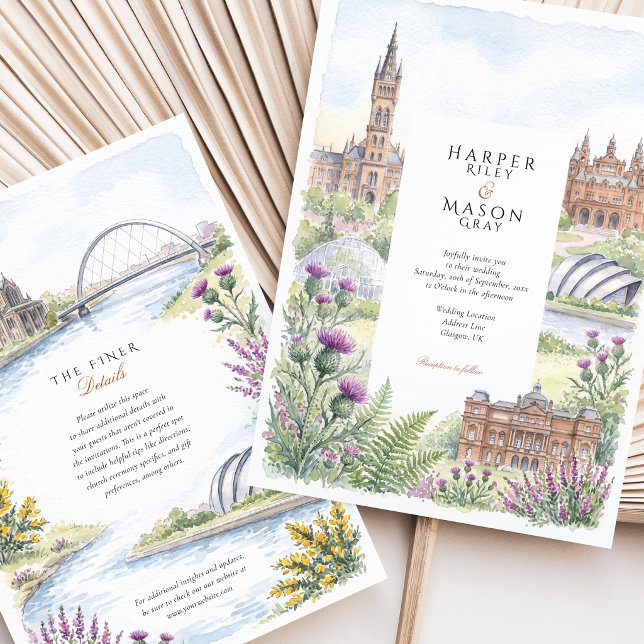 Glasgow Scotland Thistle Kelvingrove Wedding Invitation (Creator Uploaded)
