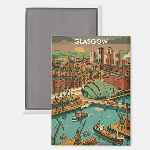 Glasgow Scotland Vintage Travel Illustration Magnet