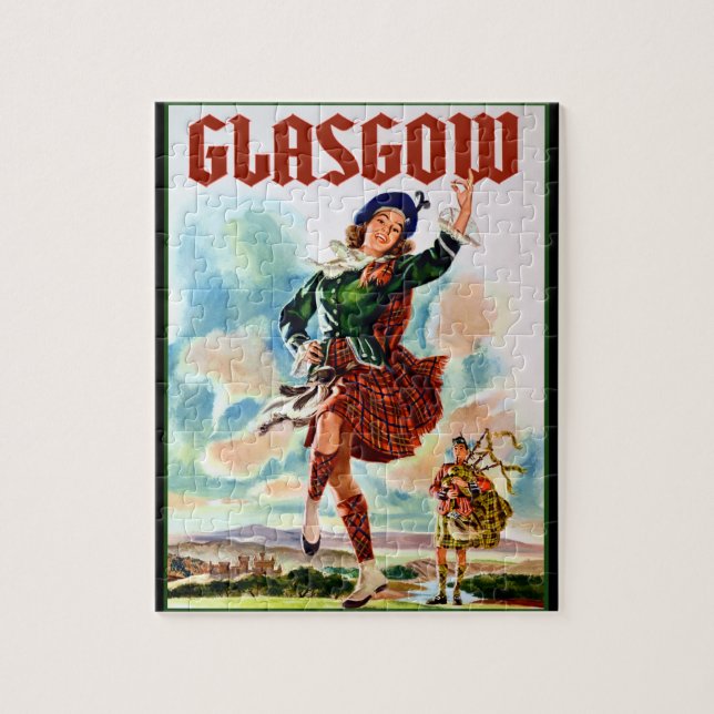 Glasgow Scottisn Girl Dancing with Bagpiper Jigsaw Puzzle (Vertical)