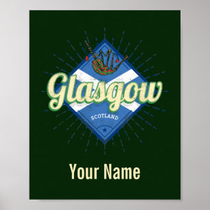 Glasgow UK City Scotland Retro Bagpipes Vintage Lu Poster
