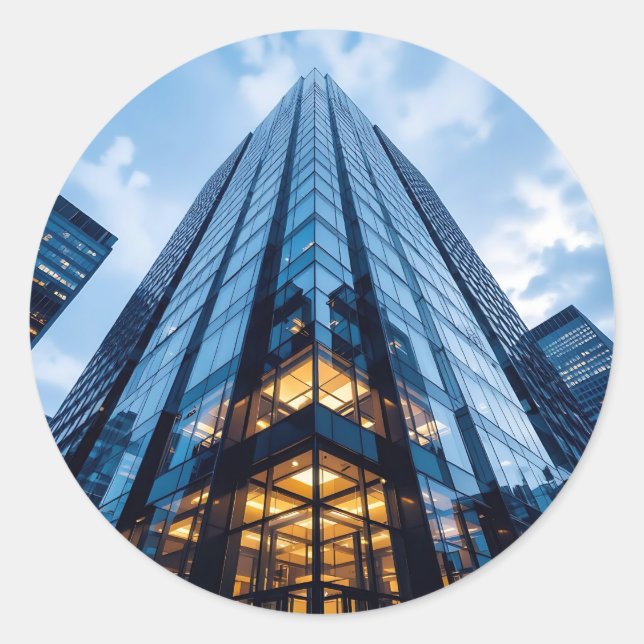 Glass Ascension – Modern Glass Architecture Classic Round Sticker (Front)
