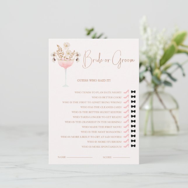 Glass Beige Wildflowers Bride or Groom Game Card (Standing Front)