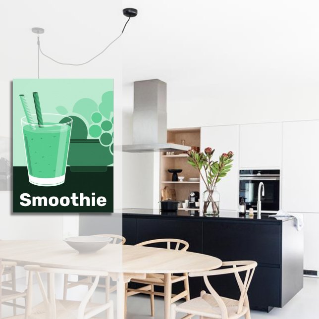 Glass Black, White, Green Kitchen Wall Ar - Poster (Modern Smoothie Glass Black, White, Green Kitchen Poster)