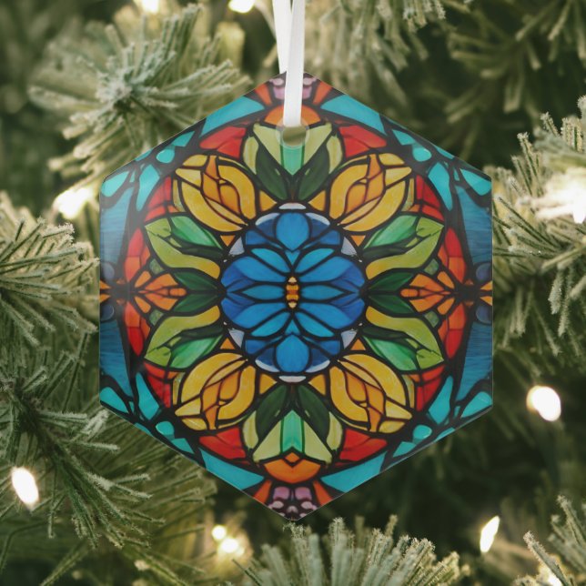  Glass Bloom Hexagon Glass Ornament (Insitu)