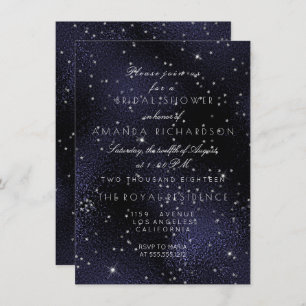 Glass Blue Navy Silver Stars Bridal Bachelorette Invitation