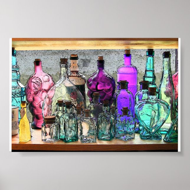 Glass Bottles in Window Poster (Front)
