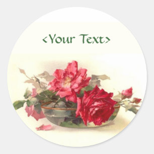 Glass Bowl Roses - Customise Classic Round Sticker