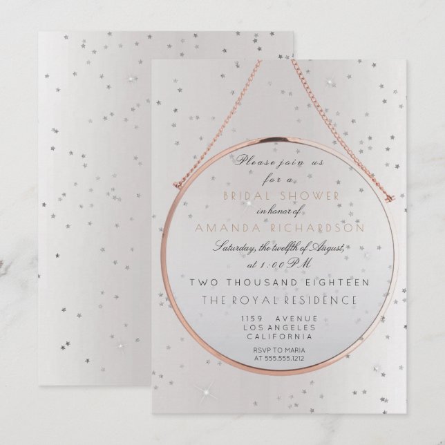 Glass Bridal Shower Bachelorette Silver Pink Rose Invitation (Front/Back)