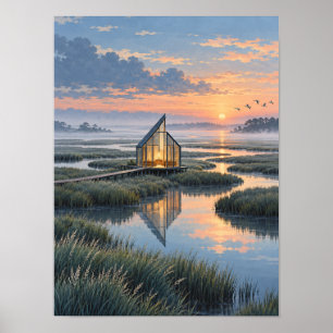Glass Chapel Tidal Marsh Dawn 12x16 Poster