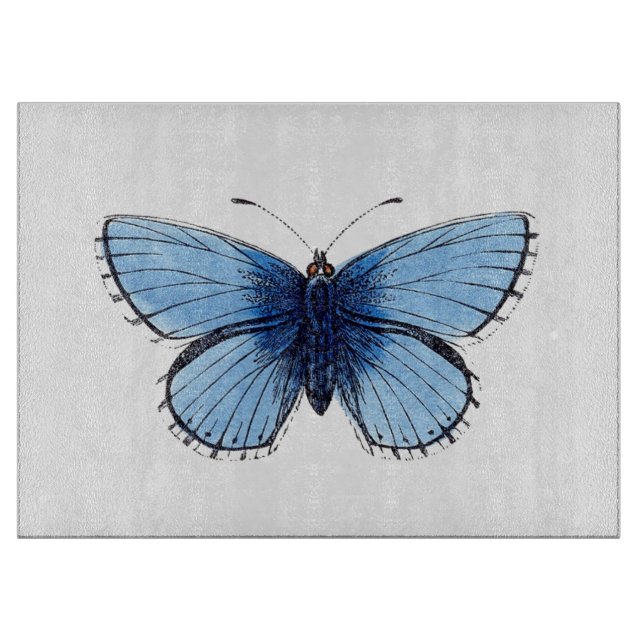 Glass Chopping Board - Blue Butterfly (Front)