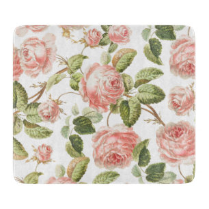GLASS CHOPPING BOARD : VINTAGE ROSES