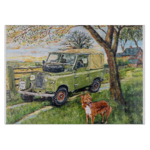 Glass Chopping Board With Land Rover Picture