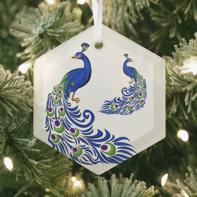 Glass Christmas Ornament-Peacocks  Glass Tree Decoration (Insitu)