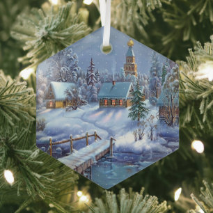 Glass Christmas Ornament-Winter Scene Glass Tree Decoration