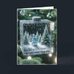 Glass Christmas Snowman Ornament<br><div class="desc">A festive snowman scene is captured inside a sparkling glass ornament from a Christmas tree surrounded by twinkling lights and Merry Christmas text</div>