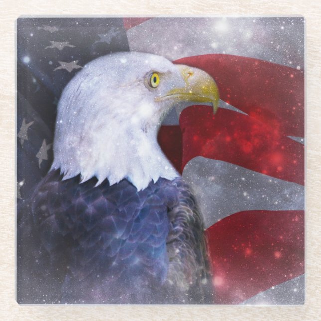 Glass Coaster/American Bald Eagle and Flag Coaster (Front)