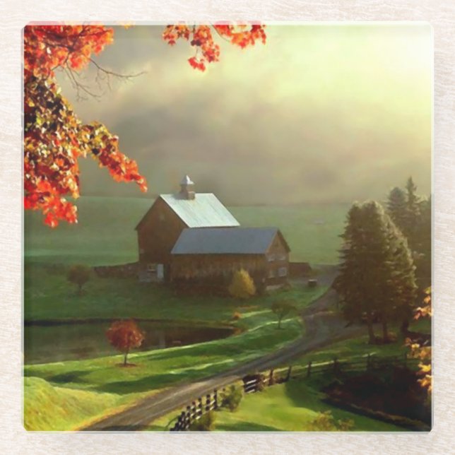 Glass Coaster/Barn and Pasture Coaster (Front)