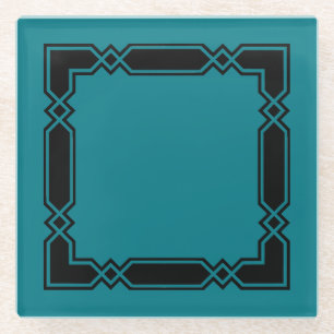 Glass Coaster/Black and Green Diamond Design Coaster