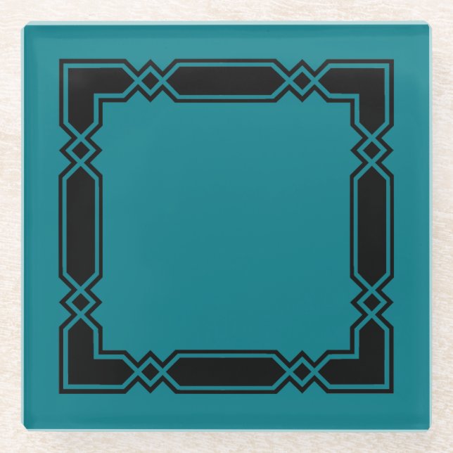 Glass Coaster/Black and Green Diamond Design Coaster (Front)