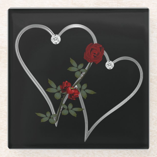 Glass Coaster/Hearts and Roses Coaster (Front)