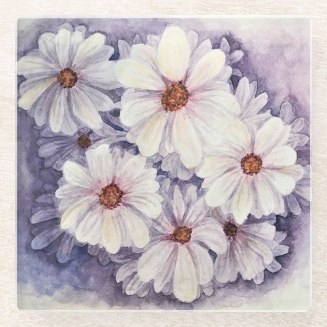 Glass Coaster Lavender African Daisies (Front)