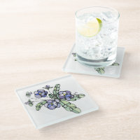 Glass Coaster - Lavender Blue Pansies