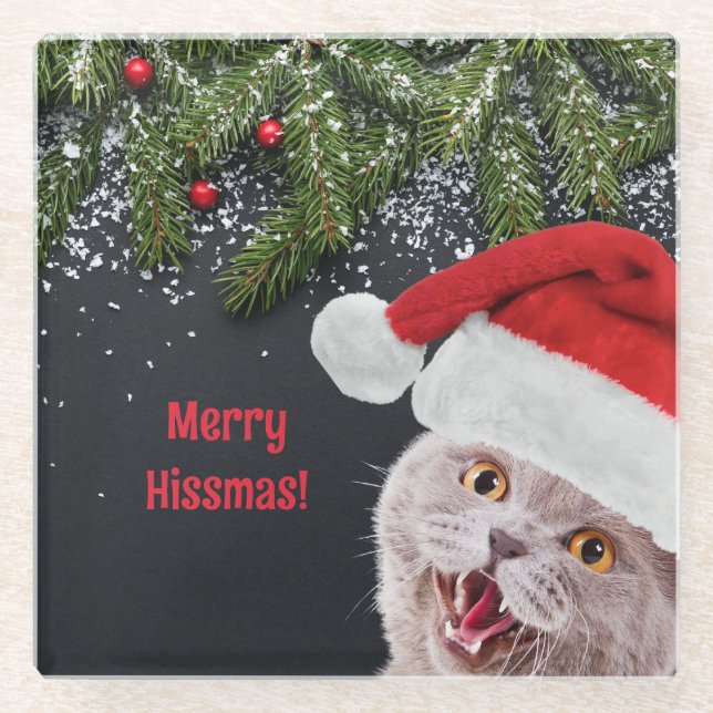 Glass Coaster, Merry Hissmas  Coaster (Front)