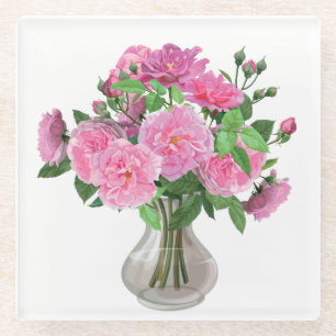 Glass Coaster-Pink Roses Coaster