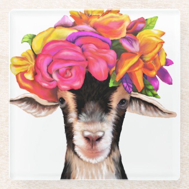 Glass Coaster Posey the Goat (Front)