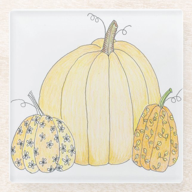 Glass Coaster Pumpkin Trio (Front)