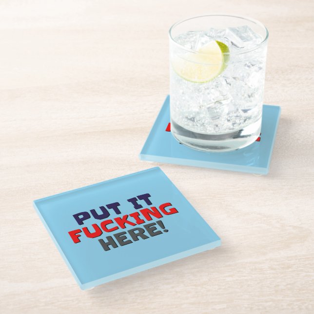 Glass Coaster Put It Here! (Angled)