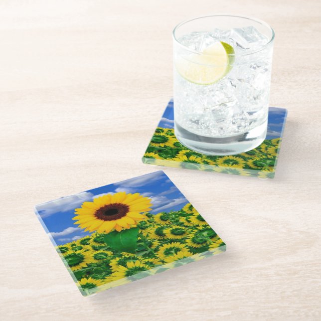 Glass Coaster-Sunflowers Coaster (Angled)