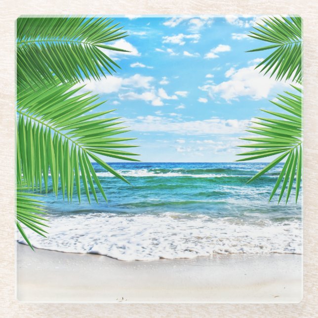 Glass Coaster-Tropical Beach Coaster (Front)