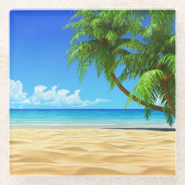 Glass Coaster-Tropical Beach Coaster (Front)