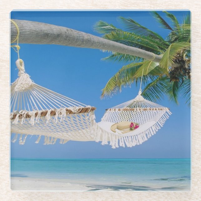 Glass Coaster-Tropical Beach Scene Coaster (Front)