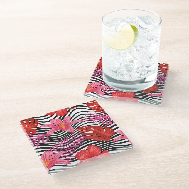 Glass Coaster Tropical Palms (Angled)