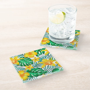 Glass Coaster Tropical Palms Print