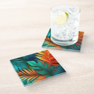 Glass Coaster Tropical Palms Print