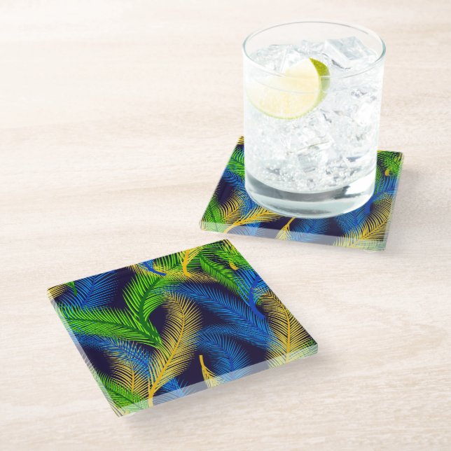 Glass Coaster Tropical Palms Print (Angled)
