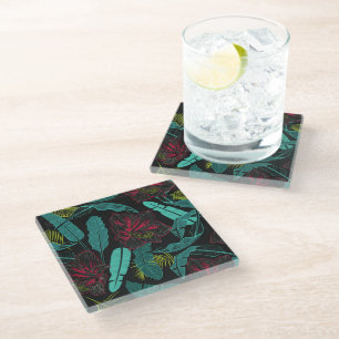 Glass Coaster Tropical Palms Print