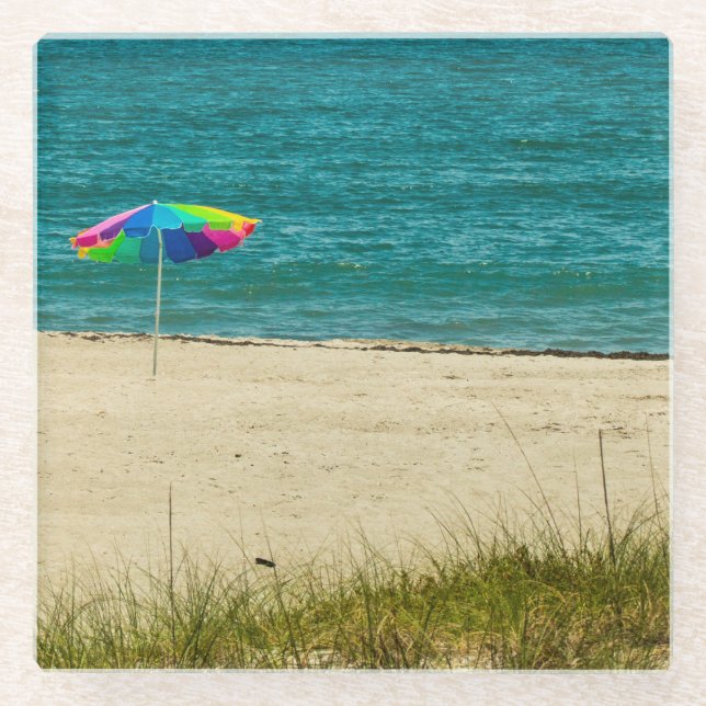 Glass Coaster -  Umbrella on Sandy Beach  (Front)