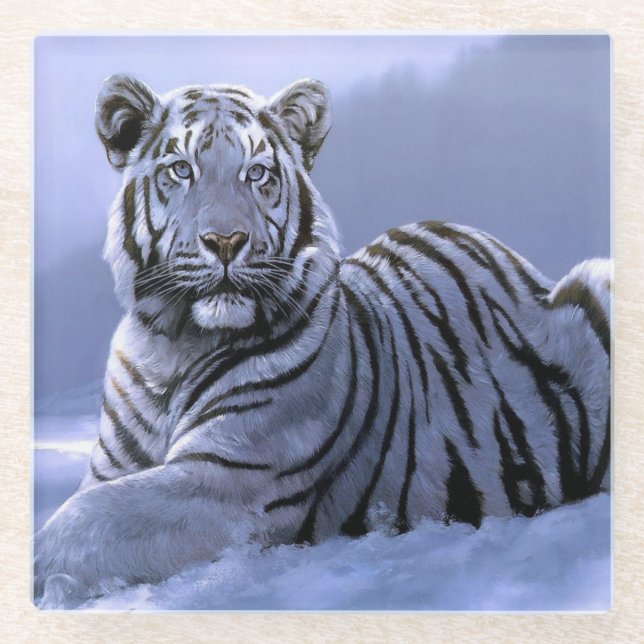 Glass Coaster/White Tiger Coaster (Front)