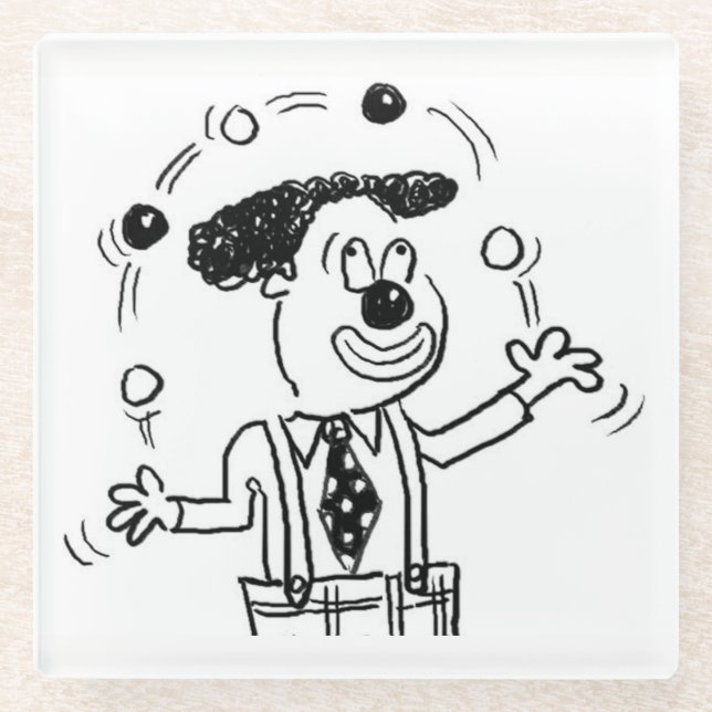 Glass Coaster with a Juggler Juggling Illustration (Front)