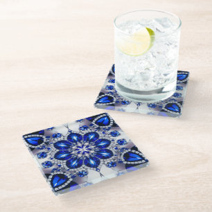 Glass coaster with Blue White Colours