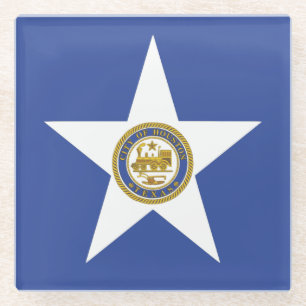 Glass coaster with flag of Houston, USA