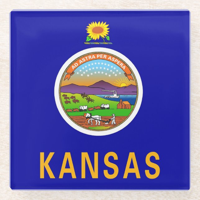 Glass coaster with flag of Kansas, USA (Front)