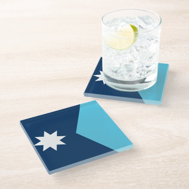 Glass coaster with flag of Minnesota, USA (Angled)