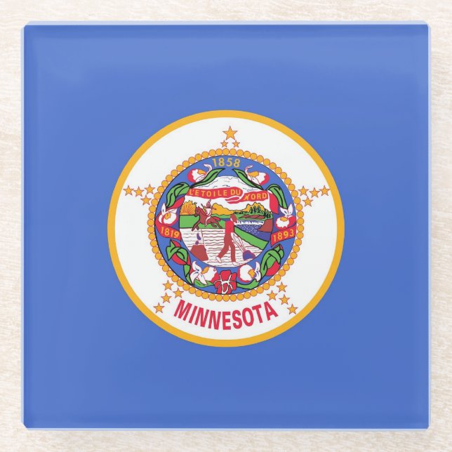 Glass coaster with flag of Minnesota, USA (Front)